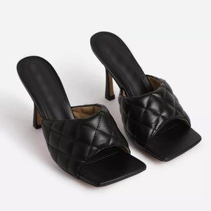 ❣️NEW! Square Toe Quilted Mules Heels Black